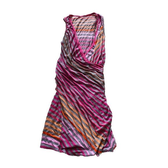 Tamara Zovich Dress Striped Wrap Pink Grey Orange Size 2 Sleeveless - Picture 1 of 6